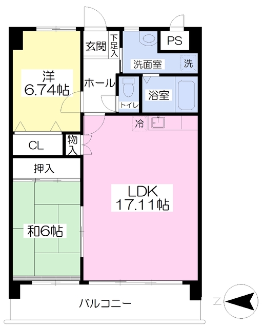 松山市姫原のマンションの間取り