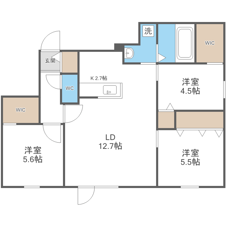 札幌市西区八軒五条東のマンションの間取り