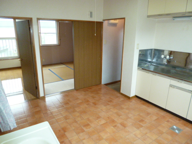 キッチン　キッチンを中心に、各部屋へ行けます♪