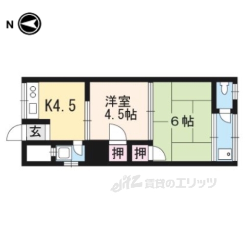 京都市左京区一乗寺河原田町のマンションの間取り