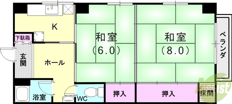 神戸市灘区国玉通のマンションの間取り