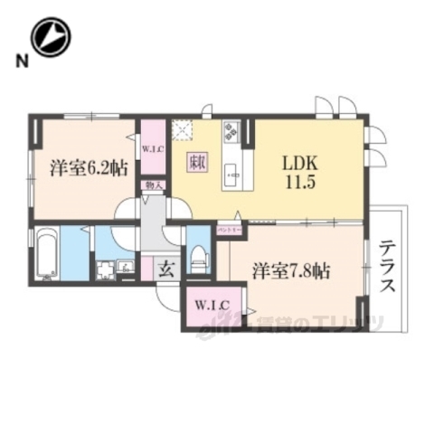 栗東市大橋のアパートの間取り