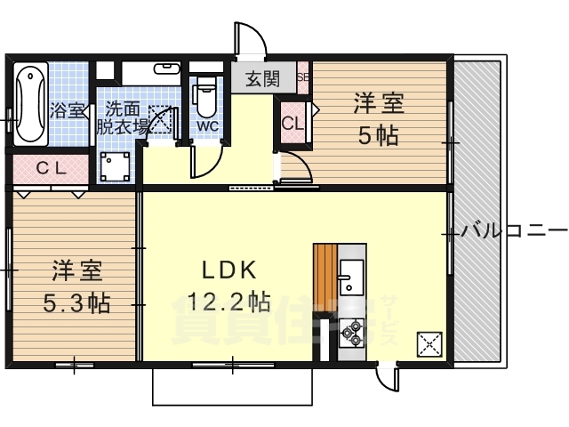 京都市右京区嵯峨野南浦町のアパートの間取り