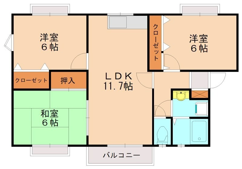 福岡市東区青葉のアパートの間取り