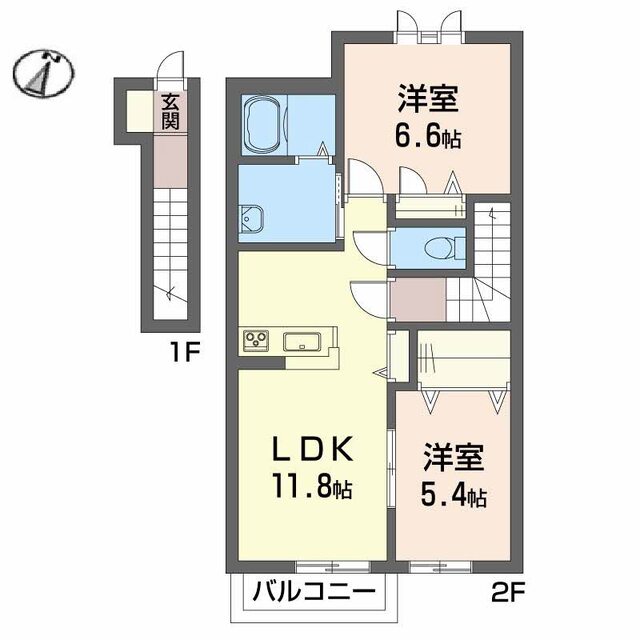 東温市田窪のアパートの間取り