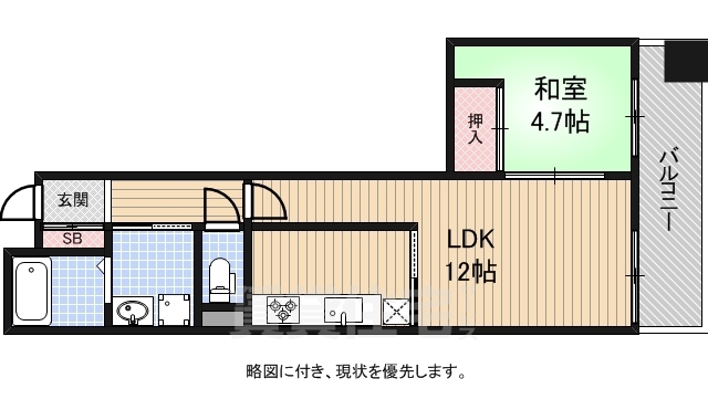 京都市下京区西七条比輪田町のマンションの間取り