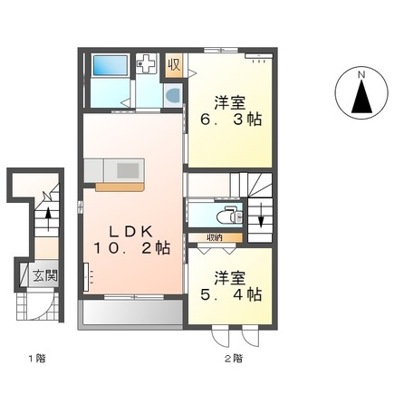 陽当り良好の２階角部屋の間取り