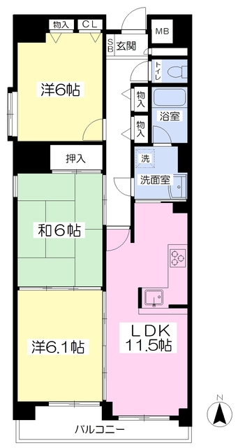 松山市住吉のマンションの間取り