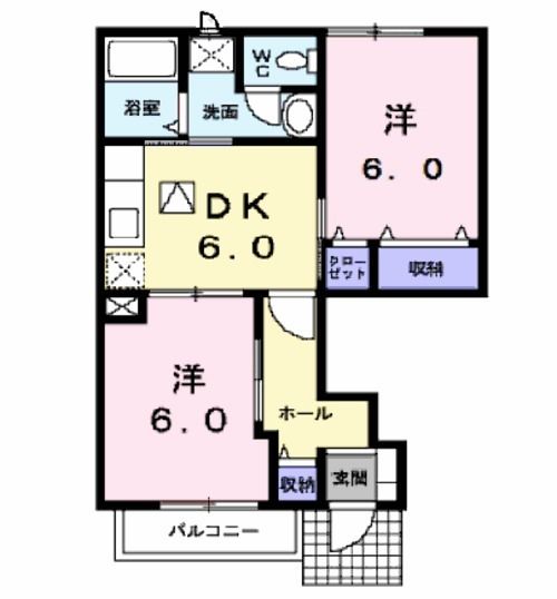 郡山市安積町南長久保のアパートの間取り