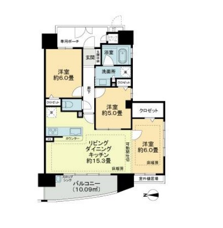 名古屋市瑞穂区中山町のマンションの間取り