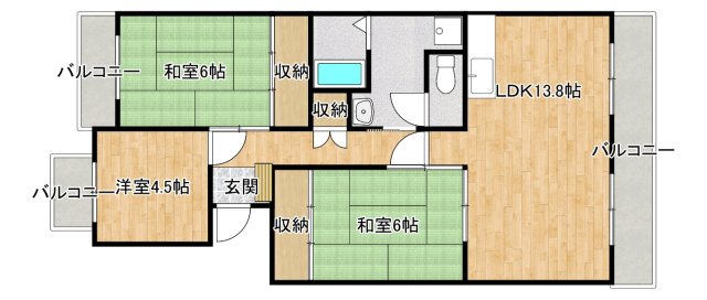 箕面市粟生外院のマンションの間取り