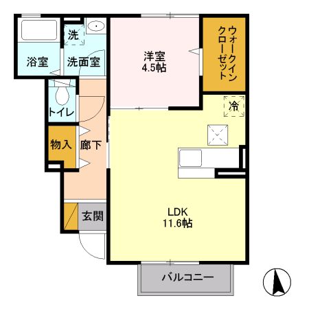 牛久市ひたち野西のアパートの間取り