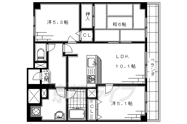 京都市伏見区東浜南町のマンションの間取り