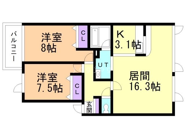 札幌市北区太平一条のアパートの間取り