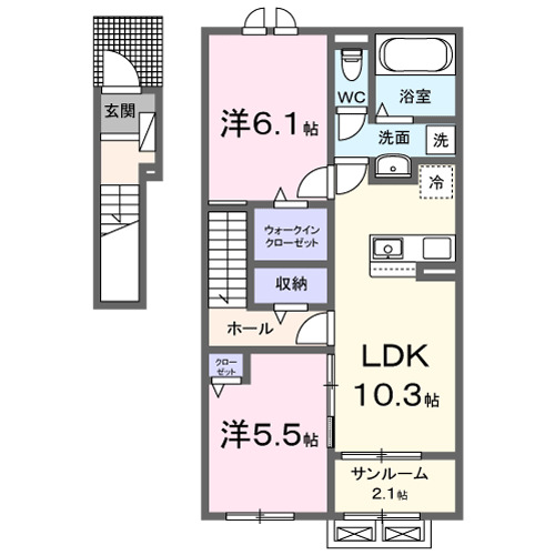 富山市水橋辻ヶ堂のアパートの間取り