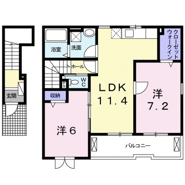 海南市沖野々のアパートの間取り