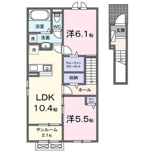 金沢市直江西のアパートの間取り