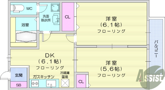 仙台市青葉区上愛子のアパートの間取り