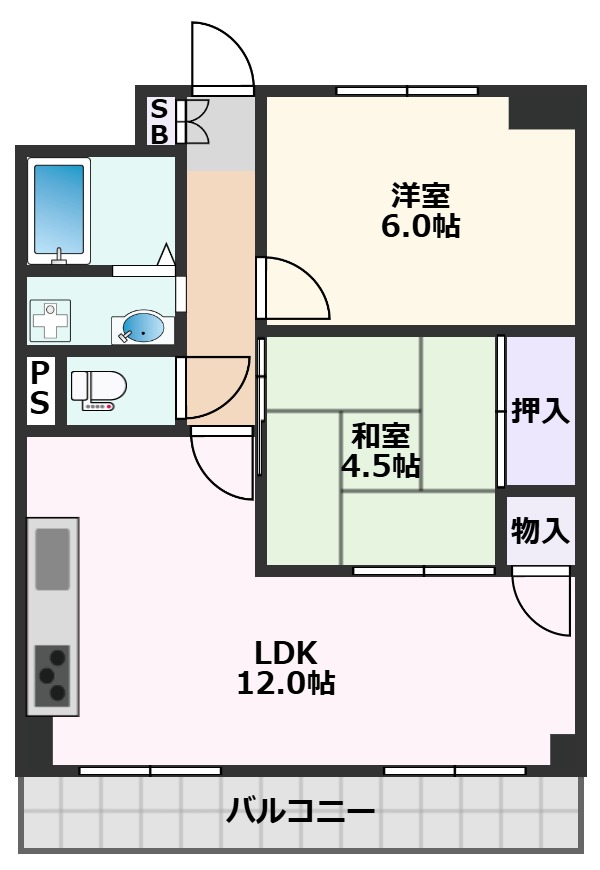 ＪＲ東海道本線 岸辺駅 徒歩20分 4階建 築46年の間取り写真
