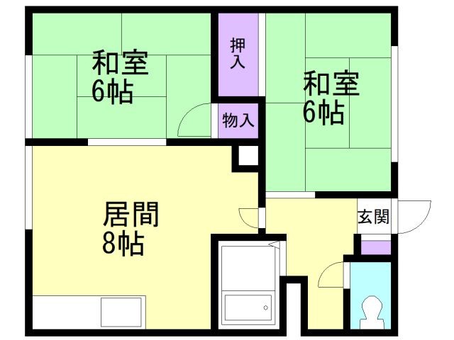 函館市宝来町のアパートの間取り