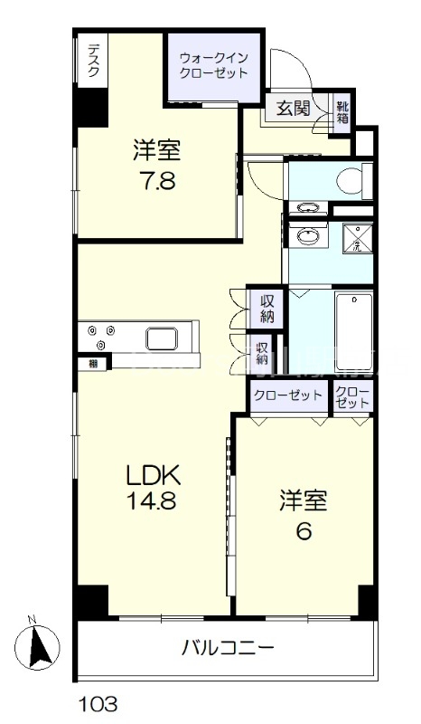 岡山市北区東古松のマンションの間取り