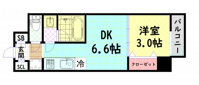 大阪市中央区高麗橋のマンションの間取り