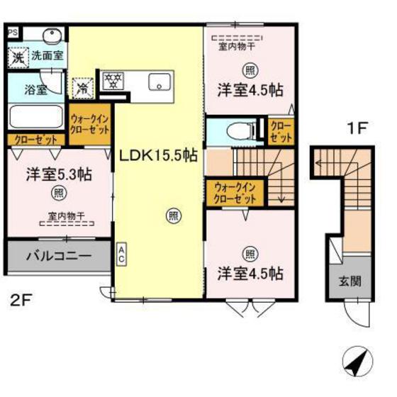 広島市安佐南区大塚西のアパートの間取り