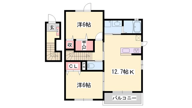 赤穂市中広のアパートの間取り