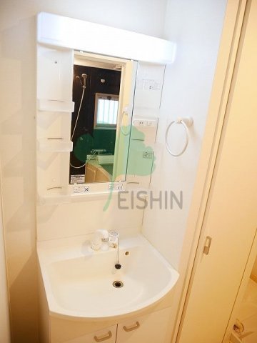 洗面設備　シャワー付き・収納付きの洗面台です！