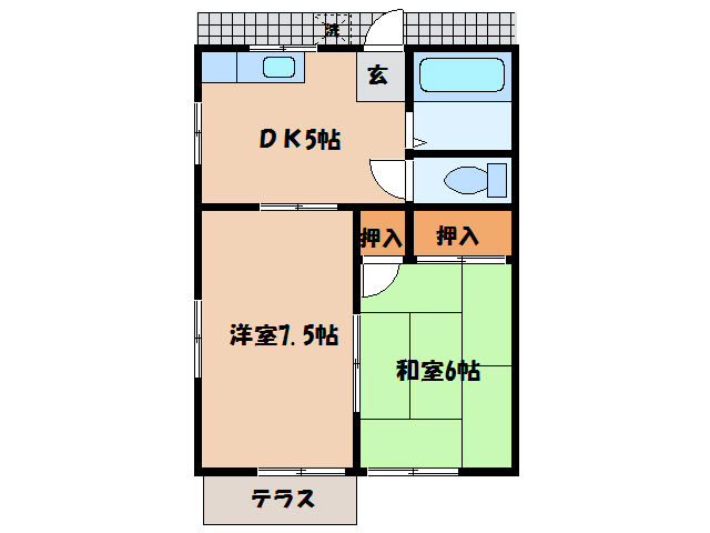 岩国市室の木町のアパートの間取り