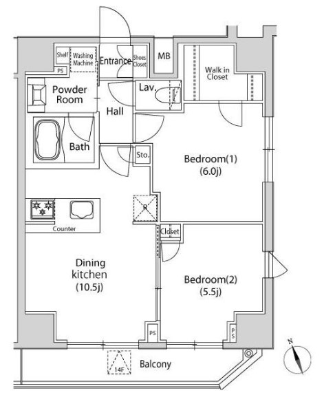 【港区新橋のマンションの間取り】