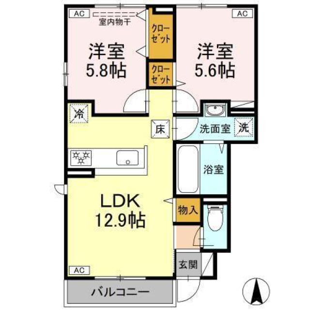 【松山市朝生田町のアパートの間取り】