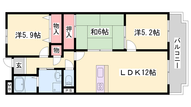 【神戸市西区竜が岡のマンションの間取り】