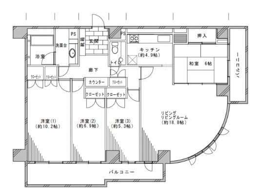 横浜市鶴見区東寺尾のマンションの間取り