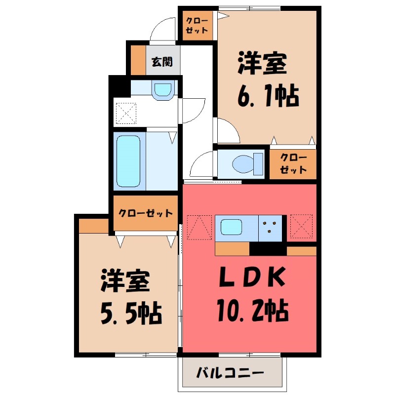 【伊勢崎市茂呂町のアパートの間取り】