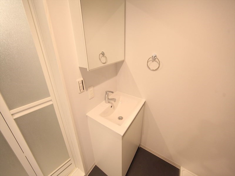 洗面設備　脱衣所　独立洗面台（シャンプードレッサー付）収納スペース有