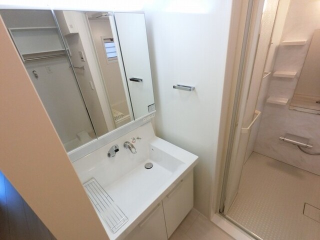 洗面設備　三面鏡（整理棚付き）洗髪洗面化粧台