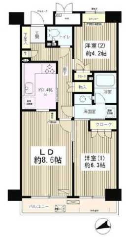 ＪＲ山手線 高田馬場駅 徒歩13分 8階建 築33年の間取り写真