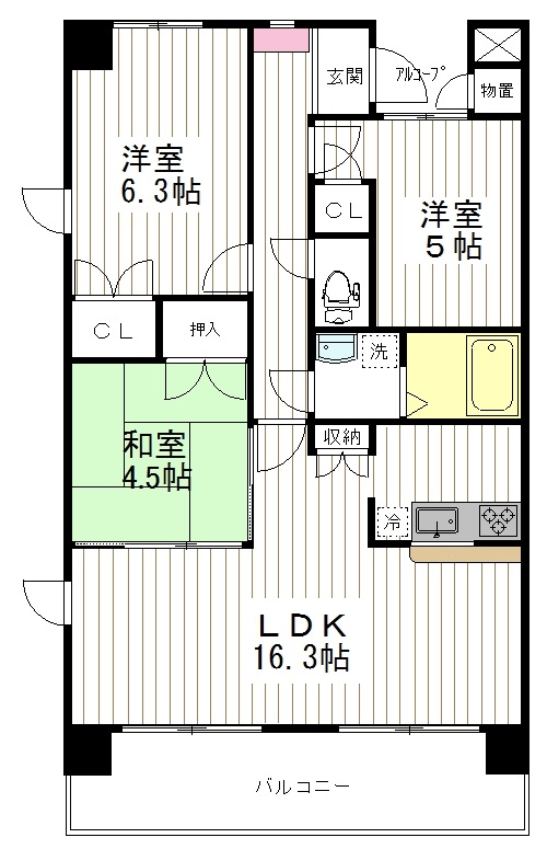 仙台市宮城野区新田東のマンションの間取り