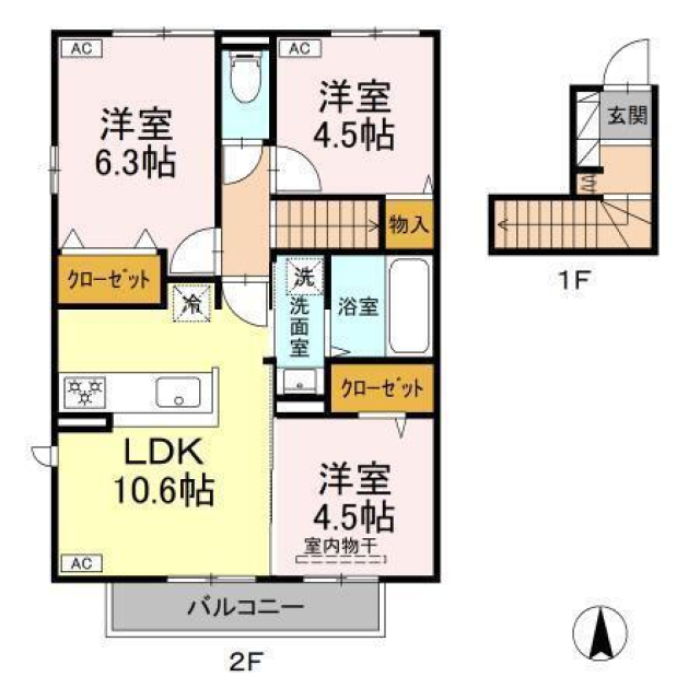 松山市朝生田町のアパートの間取り