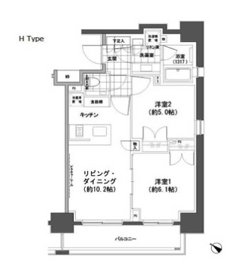 中央区日本橋堀留町のマンションの間取り