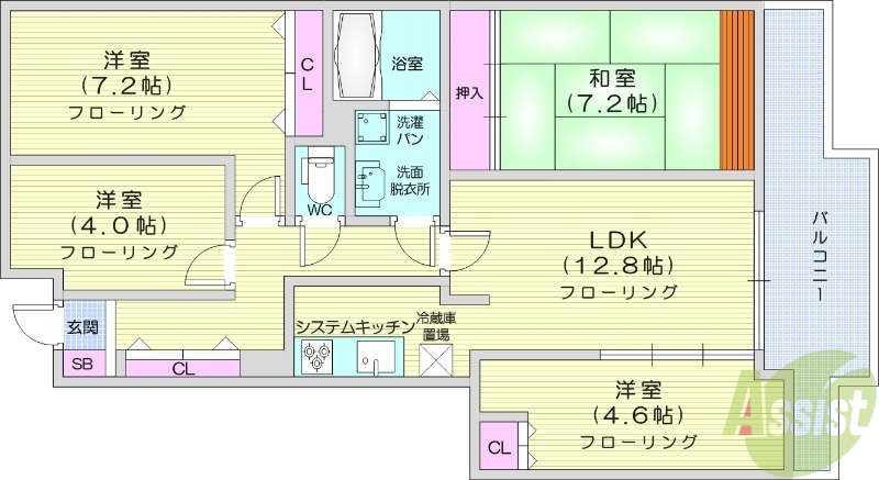 仙台市泉区虹の丘のマンションの間取り