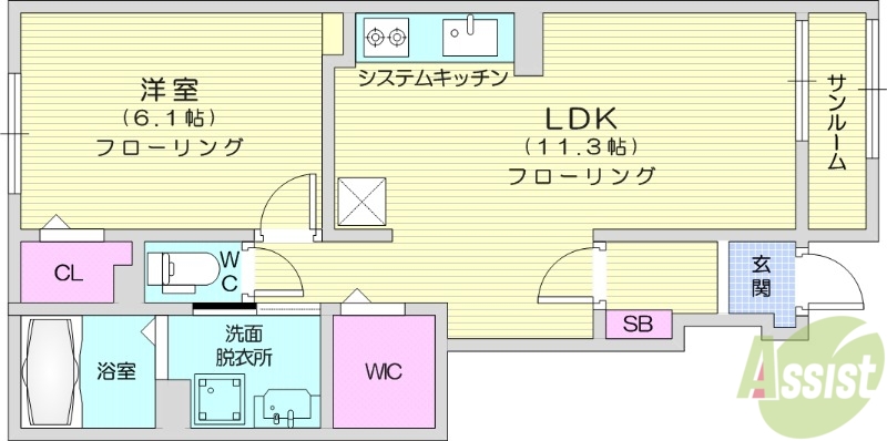 岩沼市桑原のアパートの間取り