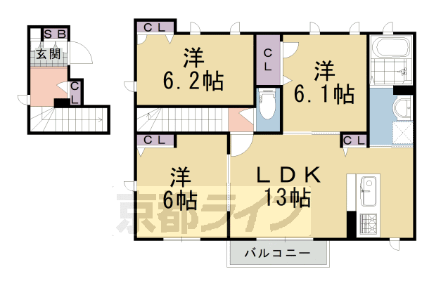 京都市南区久世大薮町のアパートの間取り