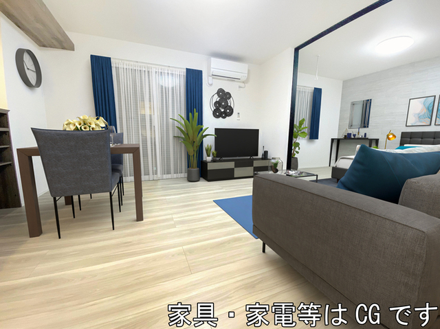 居室・リビング　ＬＤＫ（エアコン、照明付き）※　家具・家電等はＣＧです。