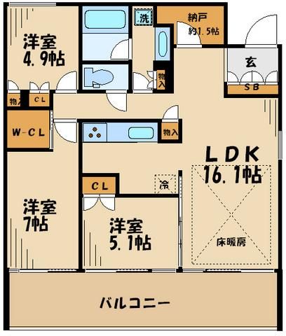 世田谷区砧のマンションの間取り