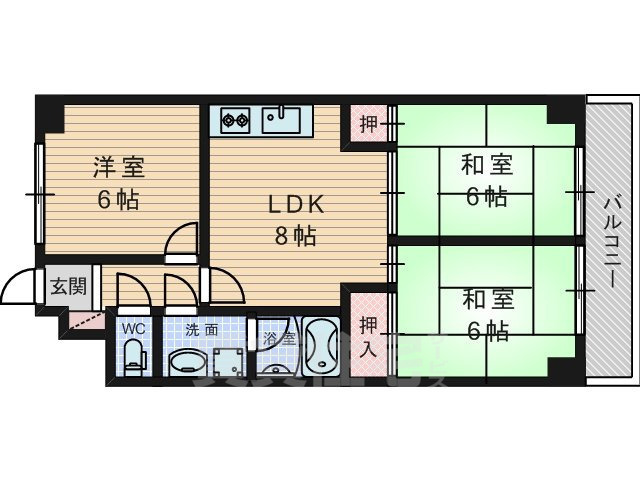 京都市南区久世中久世町３丁目のマンションの間取り