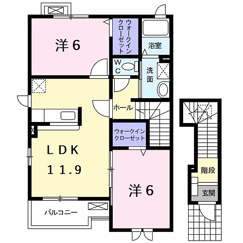 加古川市加古川町大野のアパートの間取り