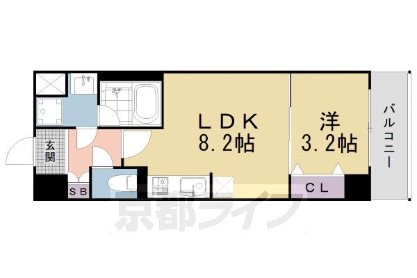 【京都市中京区西ノ京下合町のマンションの間取り】