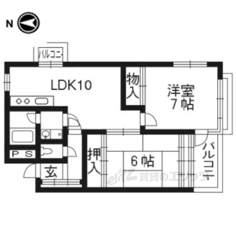 京都市左京区岡崎東天王町のマンションの間取り